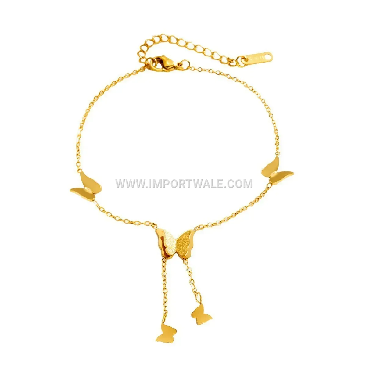 Dimensional Butterfly Charm Stainless Steel Anklet