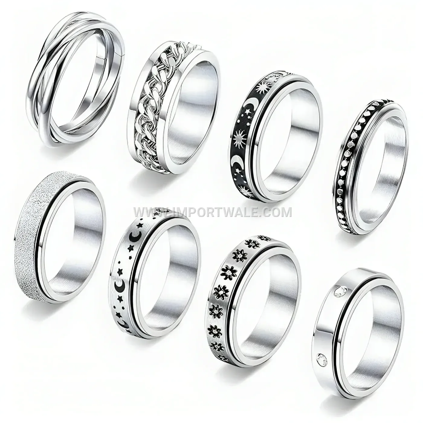Stainless Steel Rotating Geometric Spinner Ring Set