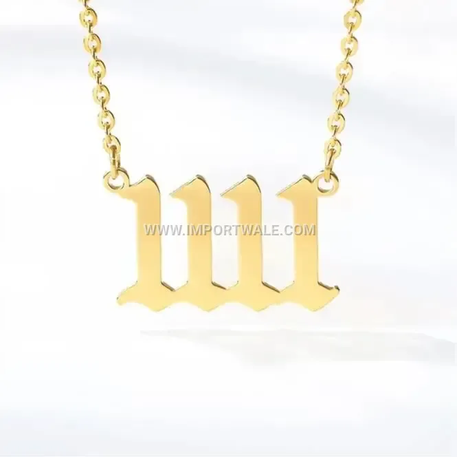Gold Plated Digital Angel Number Stainless Steel Pendant Necklace