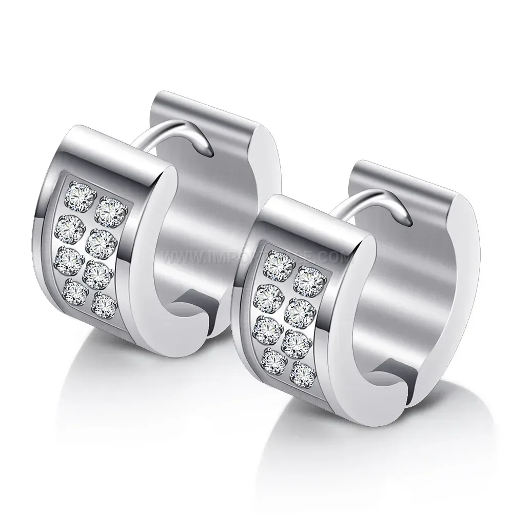 Stylish Curved Double Row Zirconia Stainless Steel Earrings