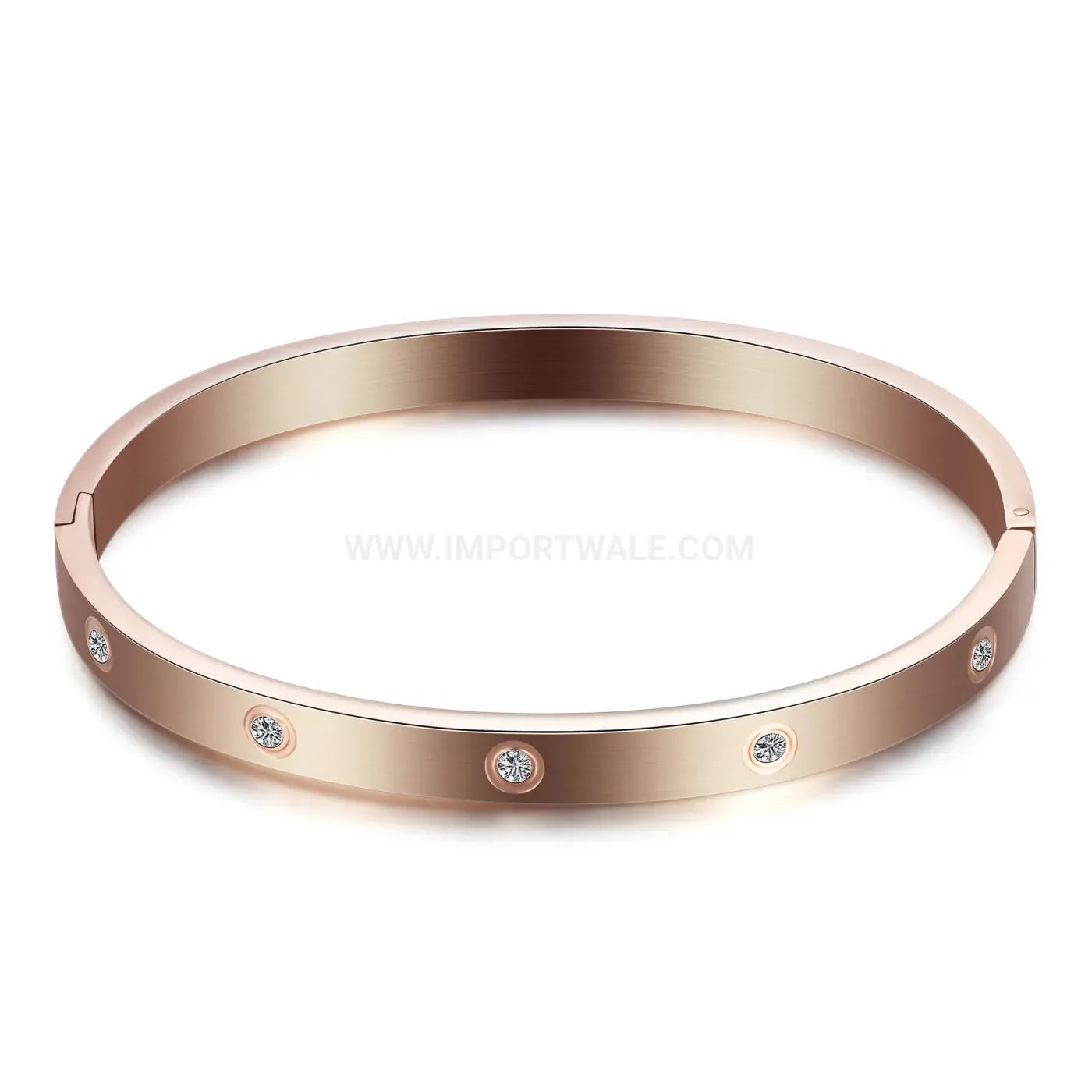 Modern Crystal Accent Symmetrical Polished Stainless Steel Bangle Bracelet