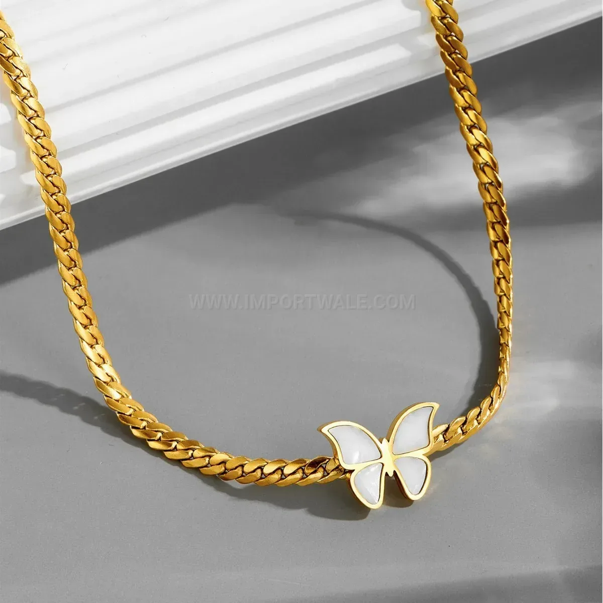 Classic Titanium Steel White Shell Butterfly Jewelry Collection