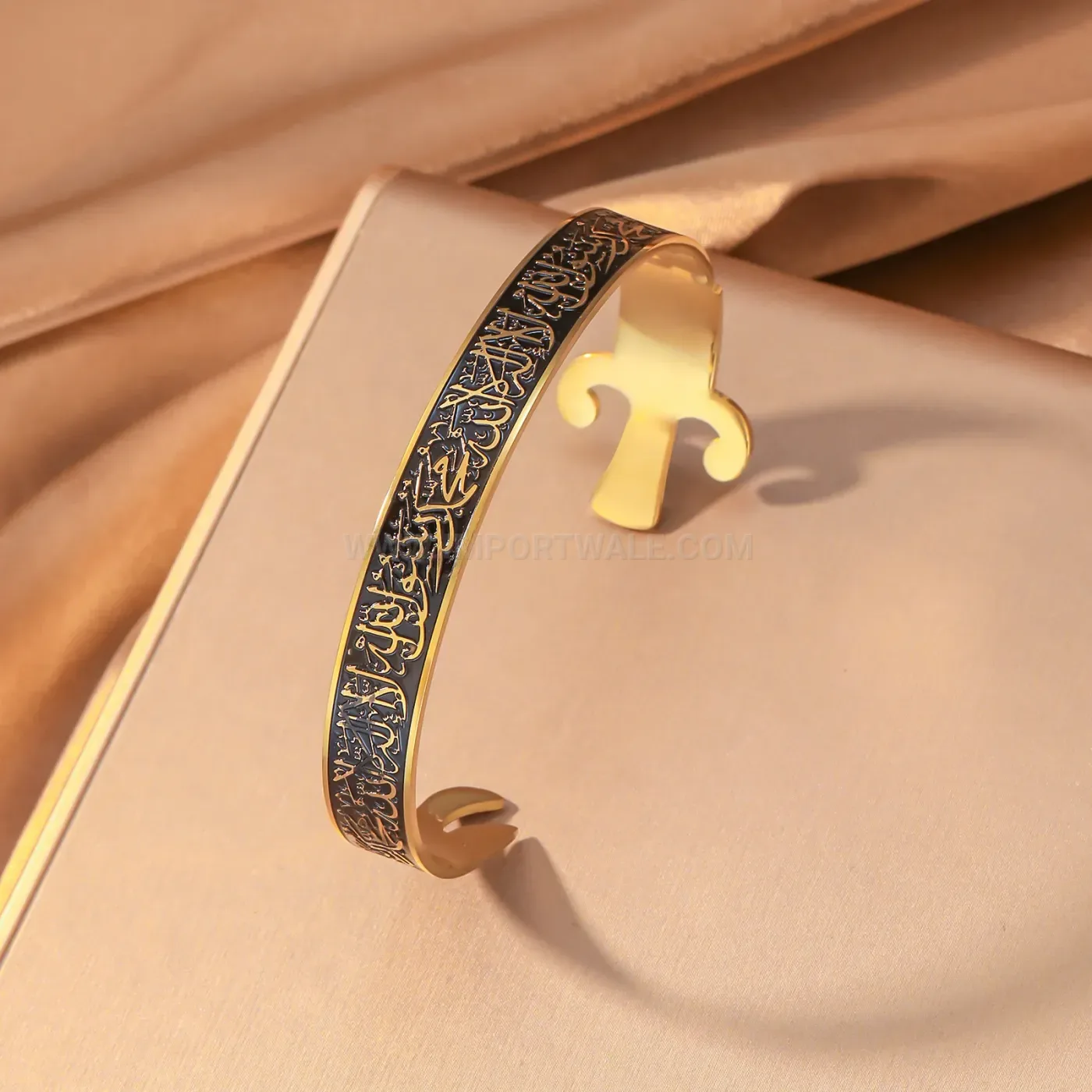 Stainless Steel Ayatul Kursi Arabic Script Engraved Open Cuff Bangle