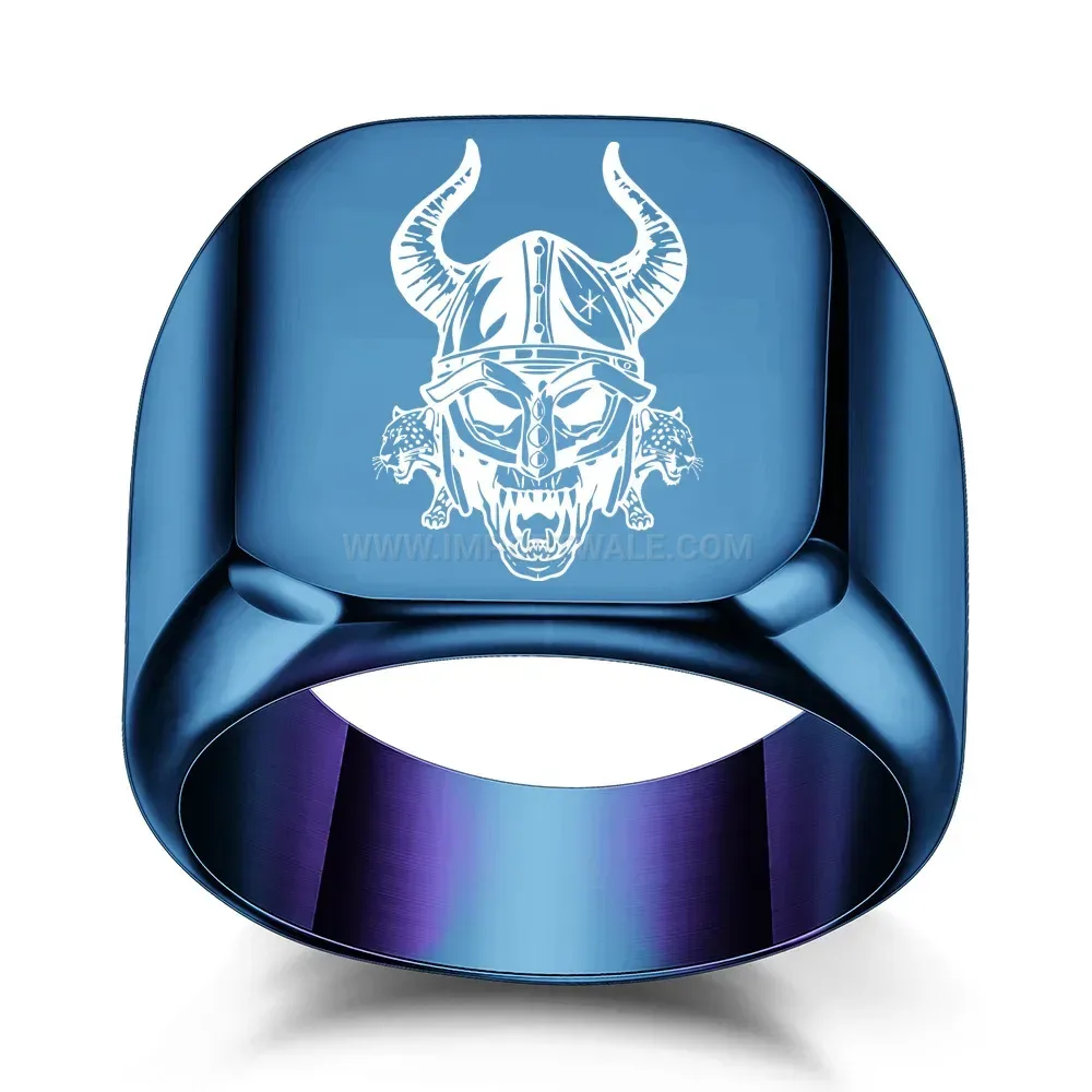 Chic Engraved Monster Motif Square Top Stainless Steel Ring