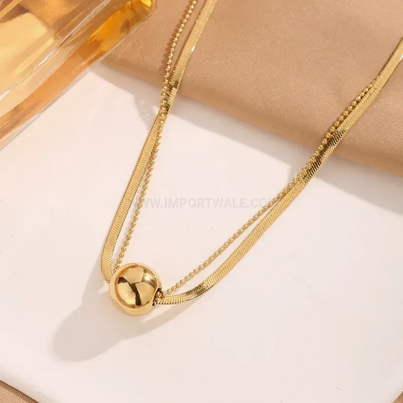 Classic Double Layer Gold Plated Titanium Steel Bead Chain Necklace
