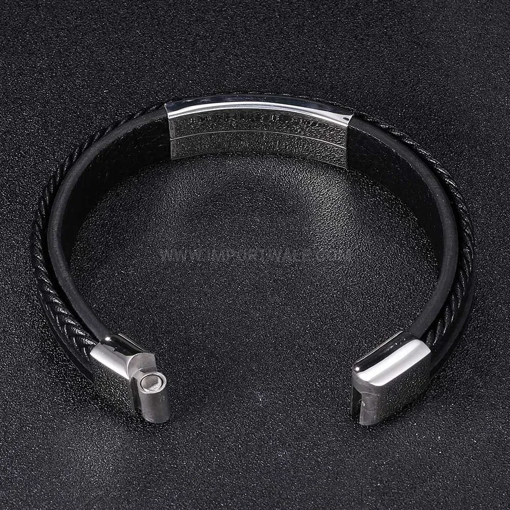 Multi Layer Leather Bracelet with Stainless Steel Accent