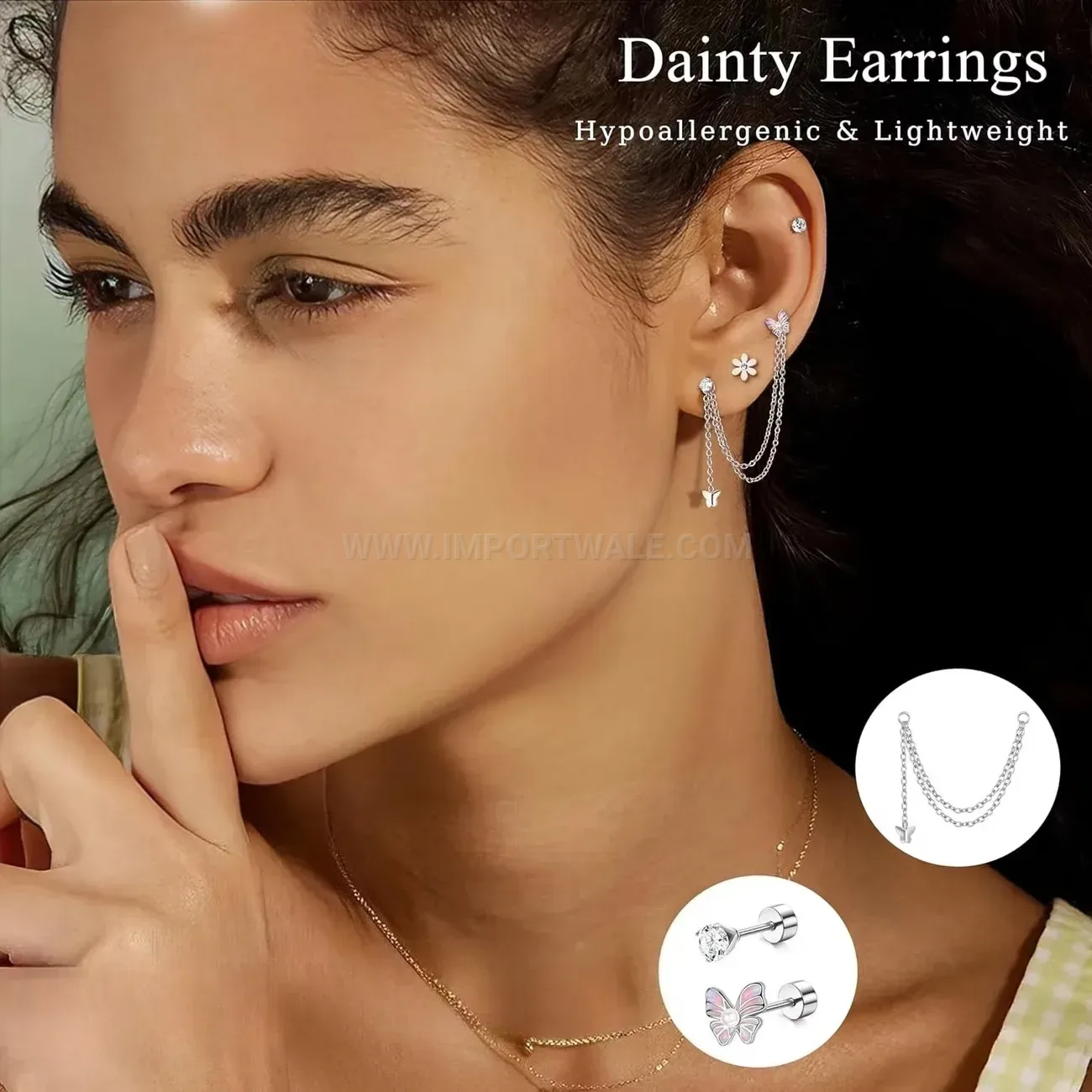 Classic Stainless Steel Rhinestone Multi-Piercing Cartilage Stud Set