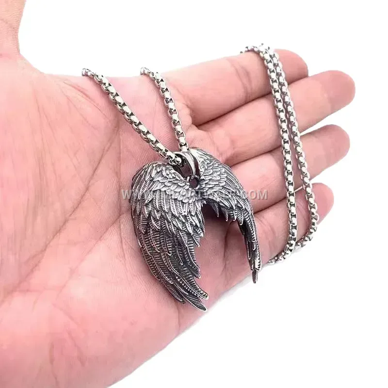 Polished Stainless Steel Angel Wings Motif Pendant