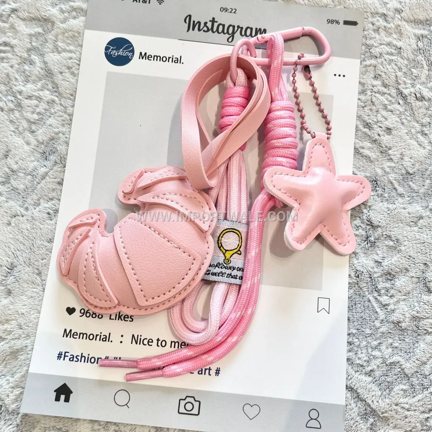 Croissant and Star Leather Bag Charm Keychain