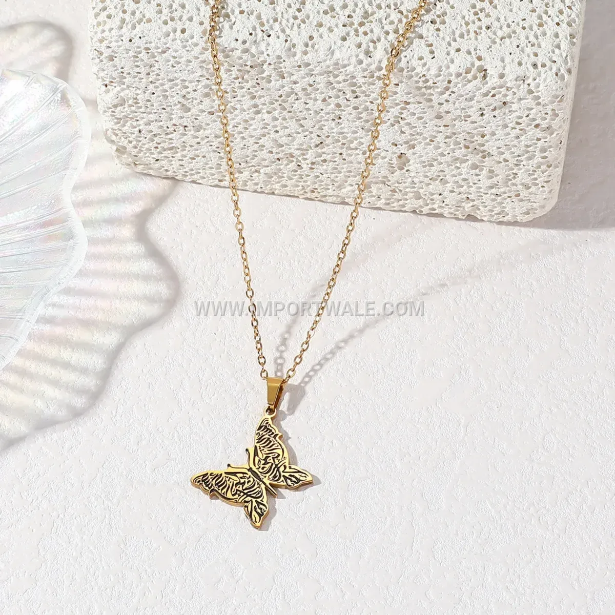 Gold Plated Stainless Steel Butterfly Quran Verse Pendant Necklace