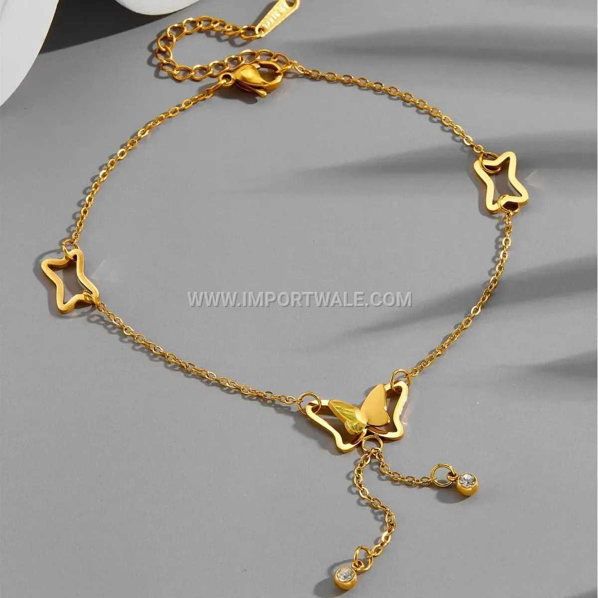 Gold Toned Butterfly Tassel Charms Premium Anklet Anti Tarnish