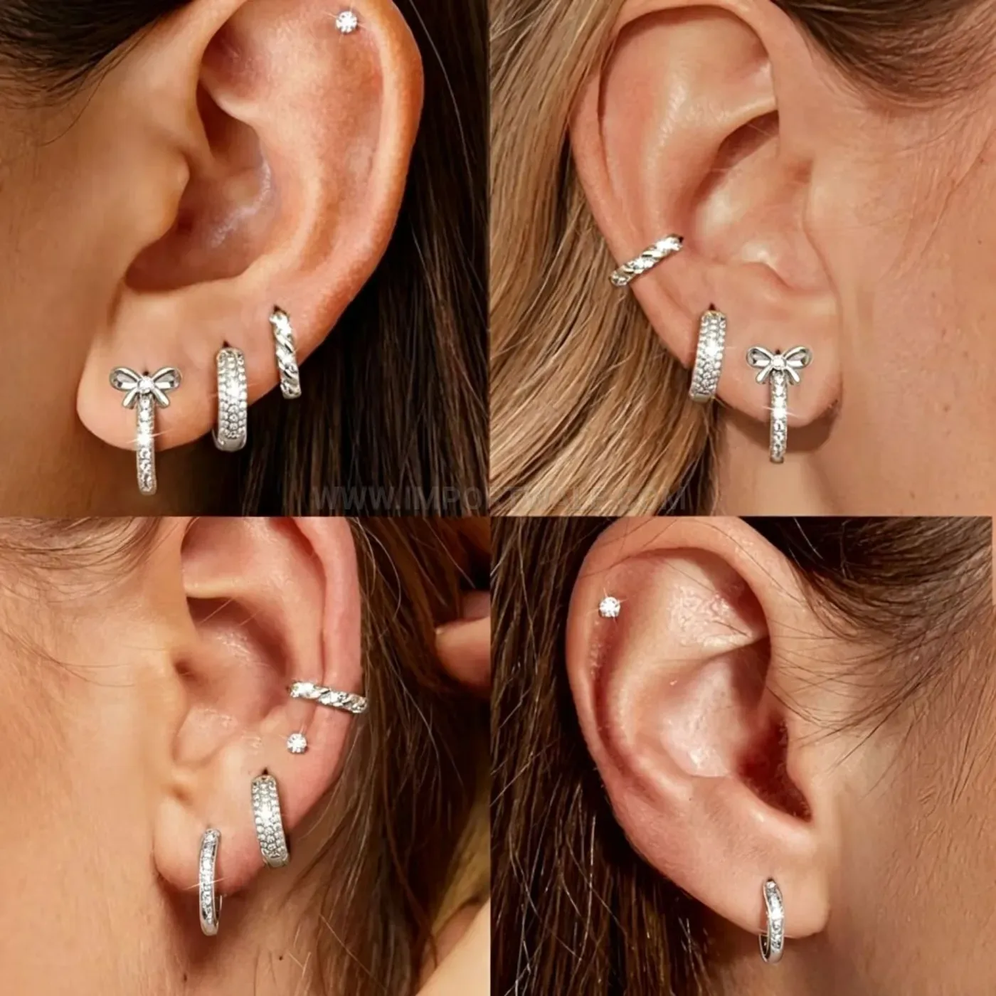 Modern Rhinestone Bow Twisted Stainless Steel Ear Cartilage Stud Set