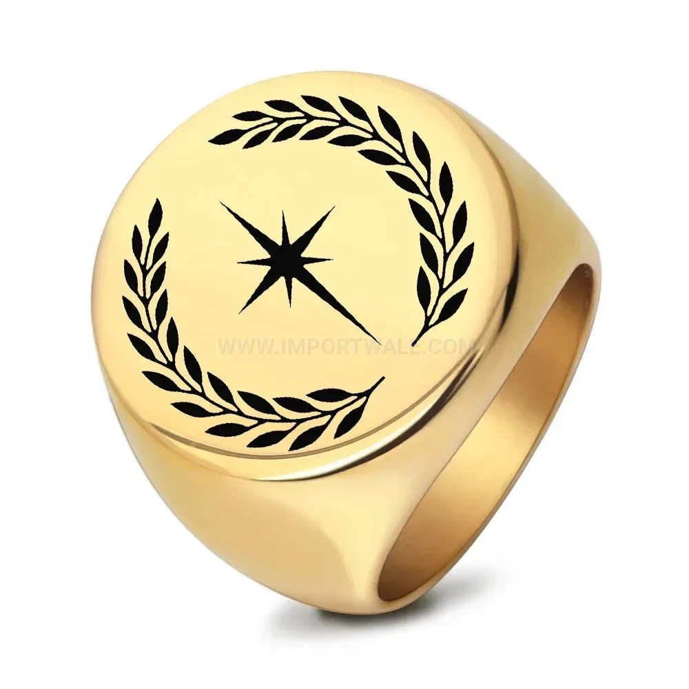 Designer Laser Engraved Stainless Steel Leaf Star Round Ring