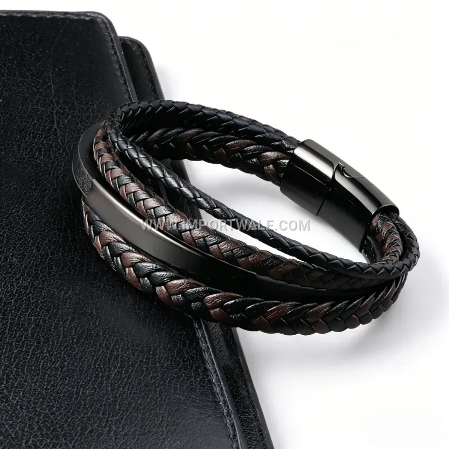 Multi Layer Braided Leather Magnet Clasp Bracelet
