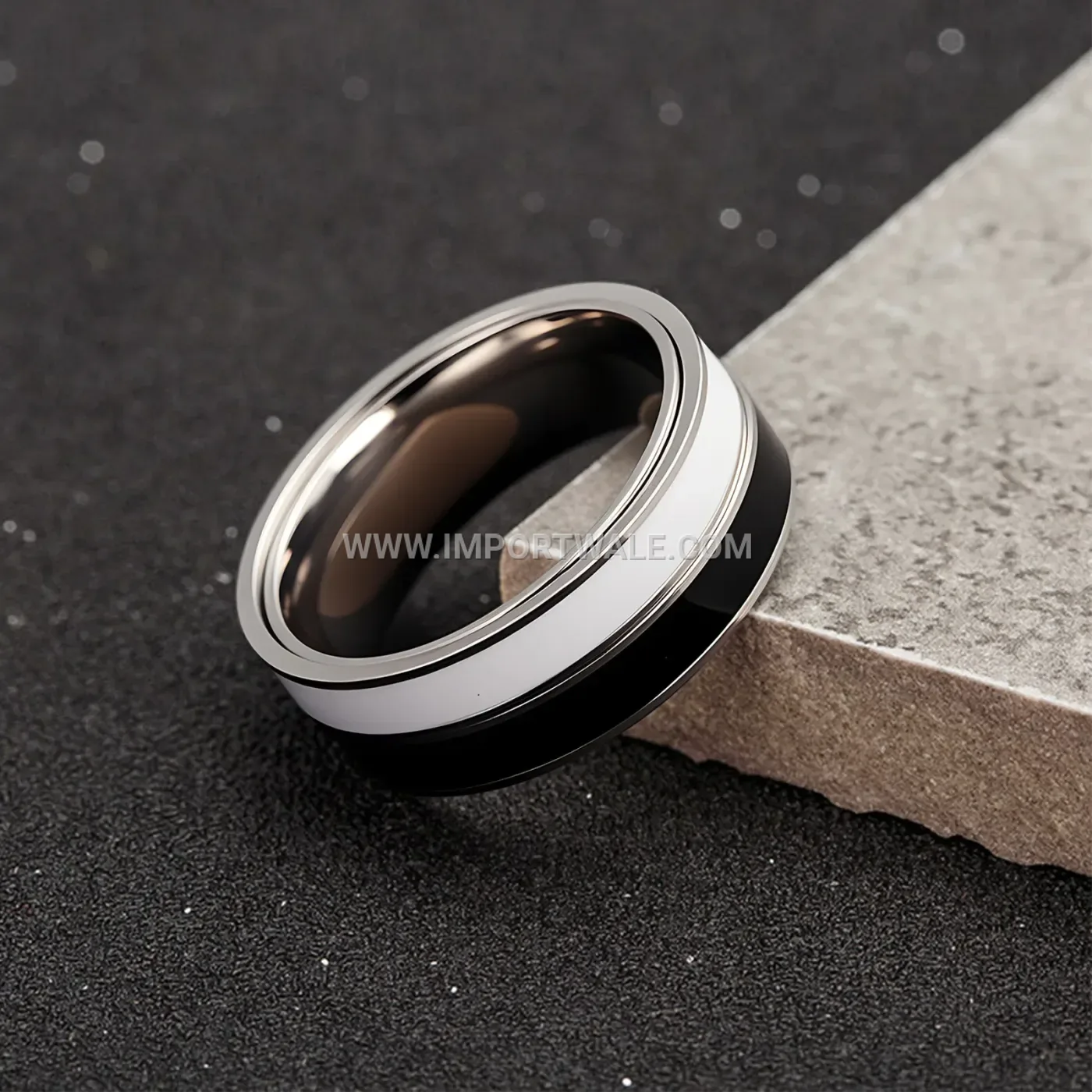 Two-Tone Geometric Spinning Stainless Steel Band Ring