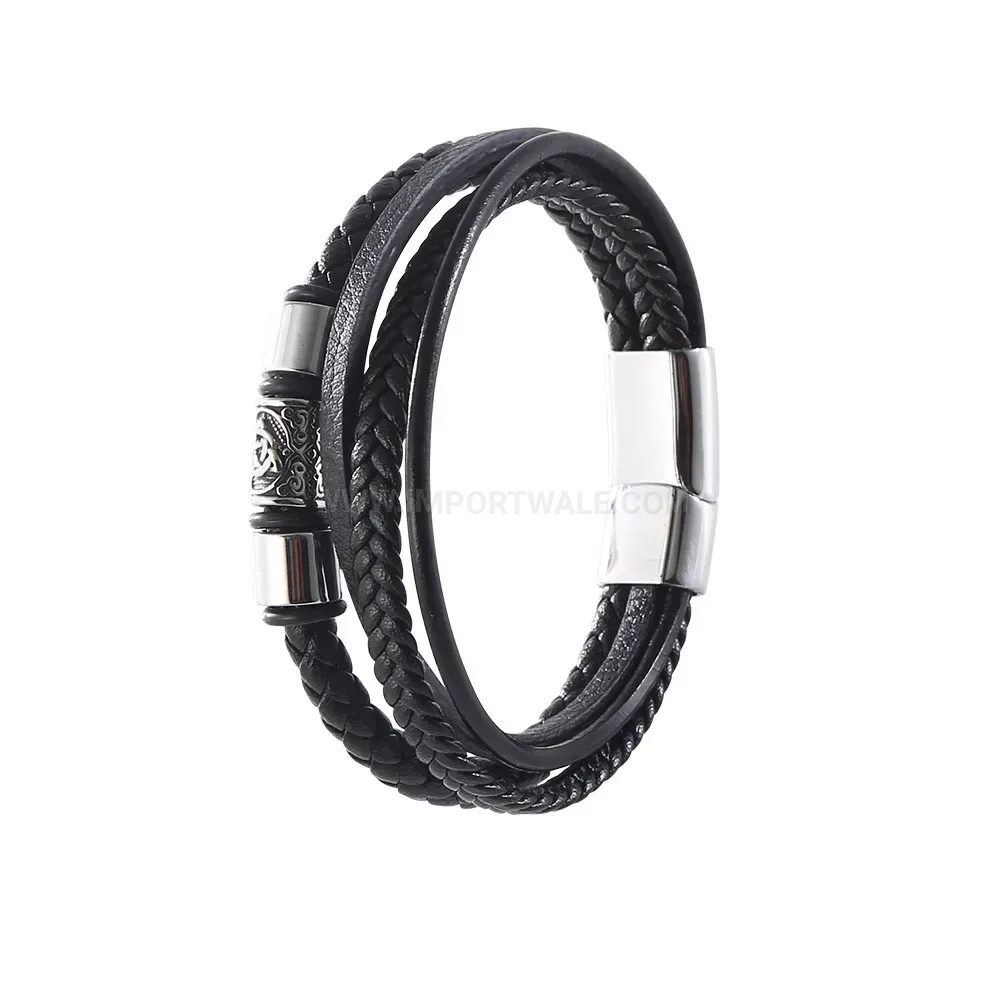 Minimalist Multi-Layer Woven Leather Stainless Steel Magnetic Clasp Bracelet