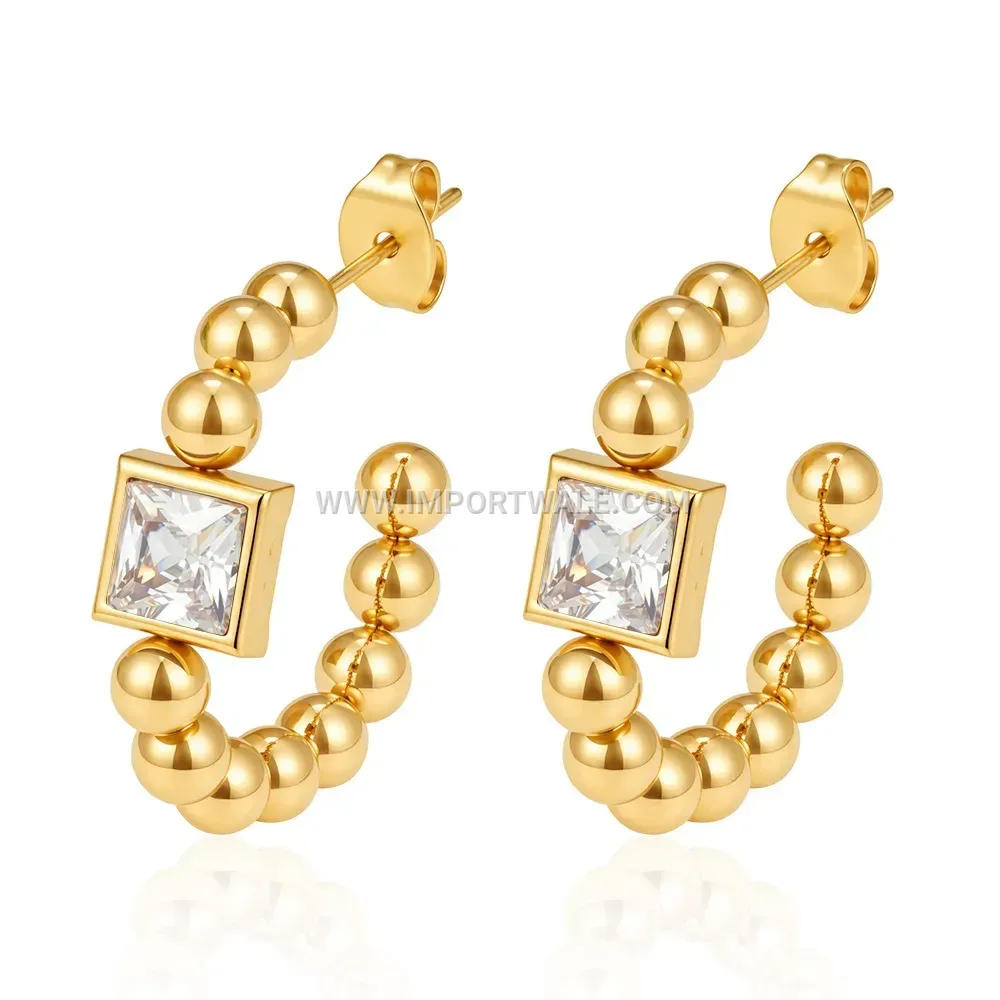 Gold Plated Zircon Inlaid Stainless Steel Hoop Earrings