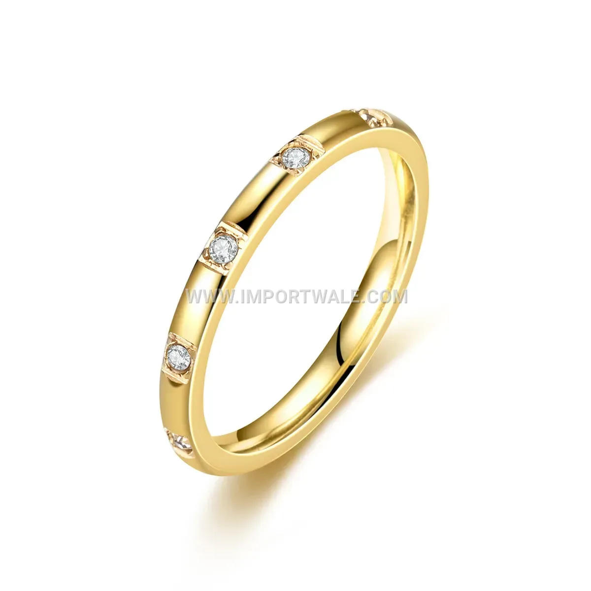 Slim Rhinestone Inlaid Stainless Steel Ring