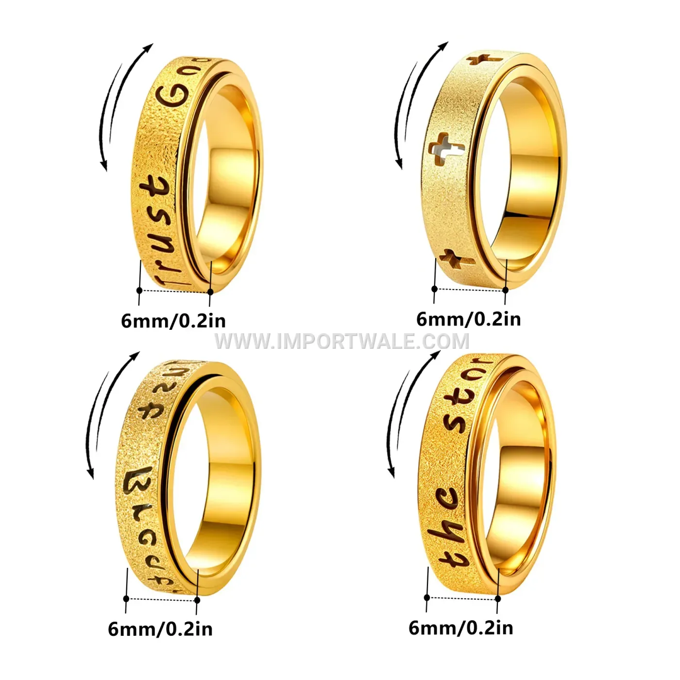 Hollow Cross Lettering Stainless Steel Spinner Ring