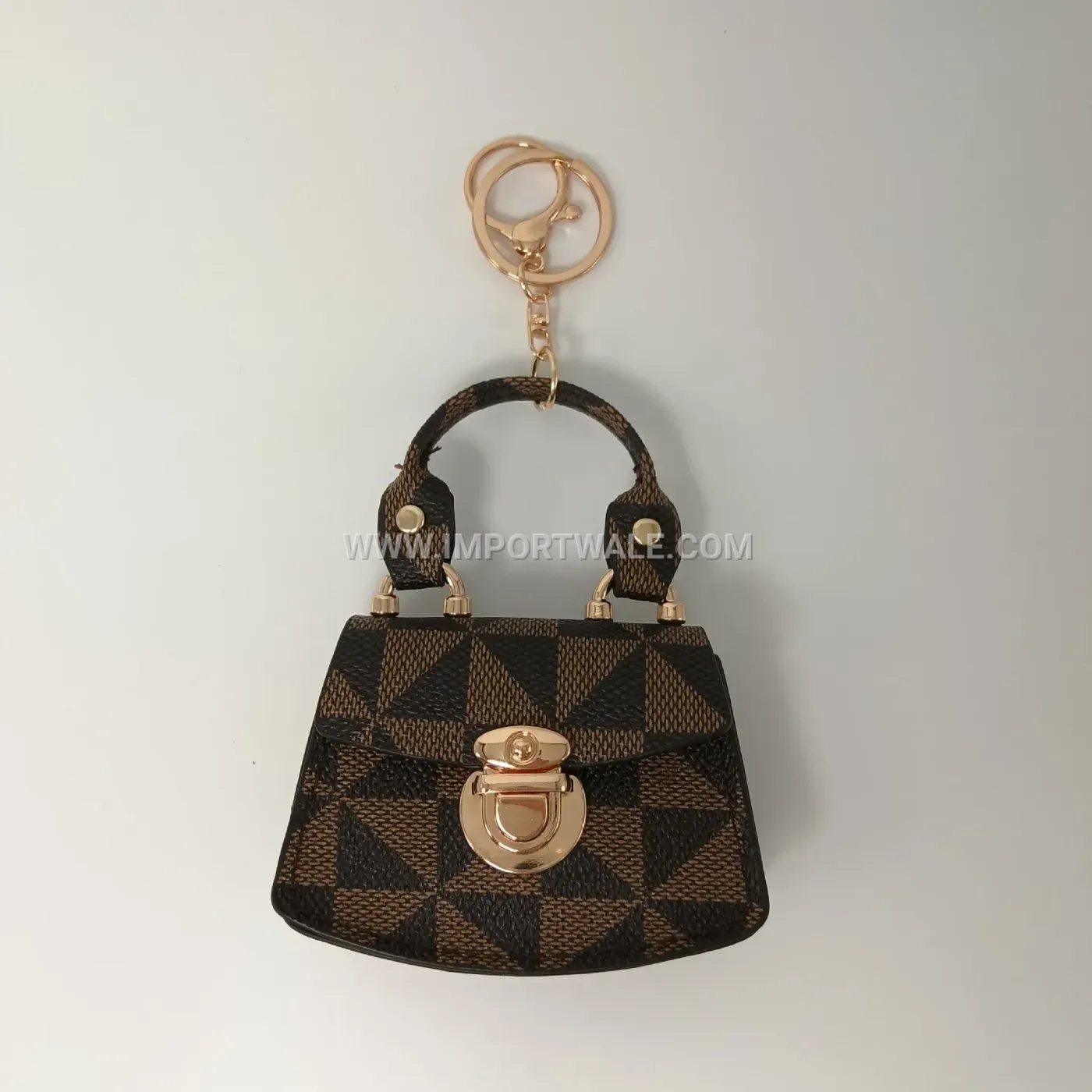 Striped PU Leather Mini Keychain Pouch Charm