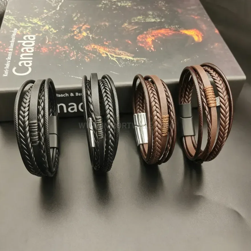 Premium Multi-Strand Woven Leather Bracelet with Magnetic Clasp