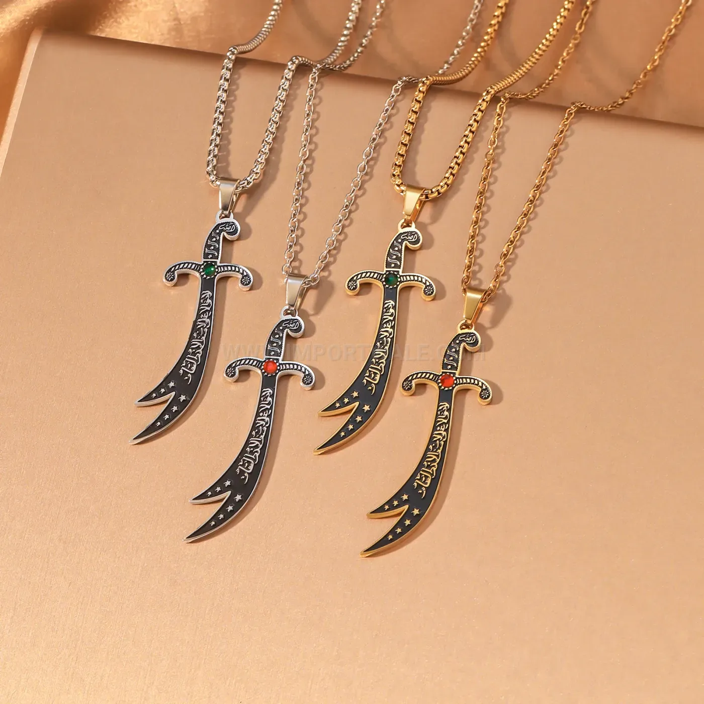 Stainless Steel Zulfiqar Sword Arabic Calligraphy Pendant Necklace