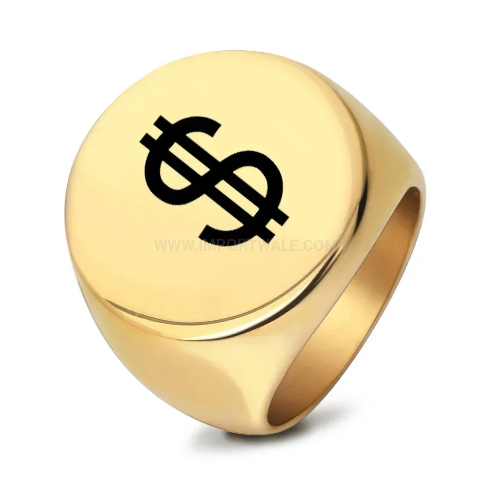Premium Laser Engraved US Dollar Sign Stainless Steel Round Ring