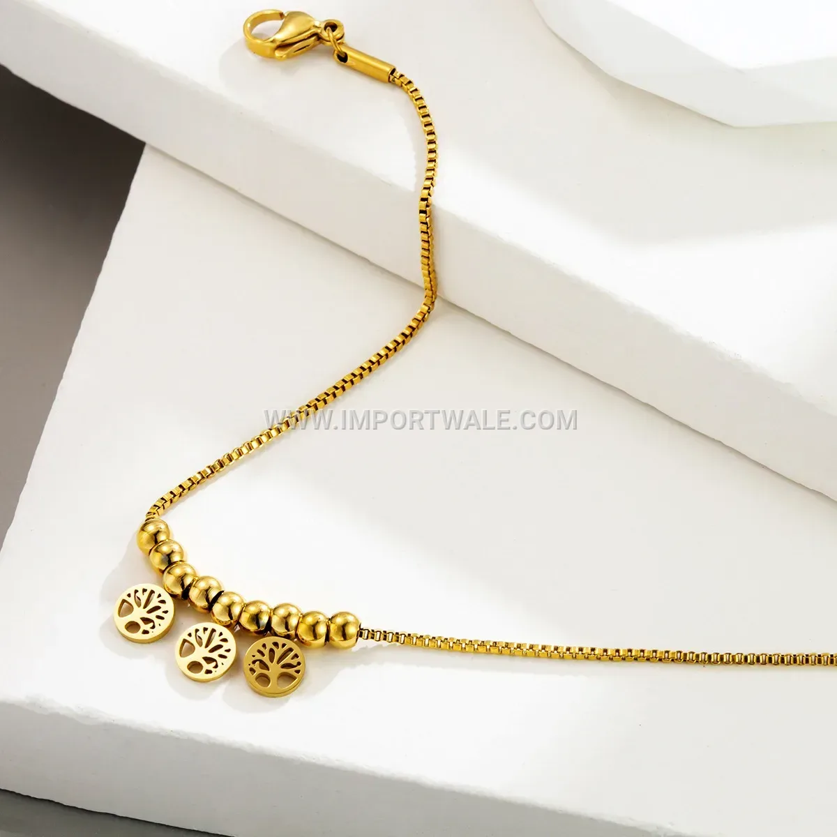 Hollow Stainless Steel Geometric Lucky Charm Anklet