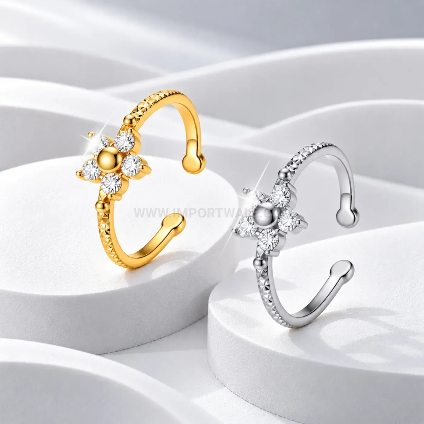 Gold Plated Stainless Steel Adjustable Cubic Zirconia Ring Set
