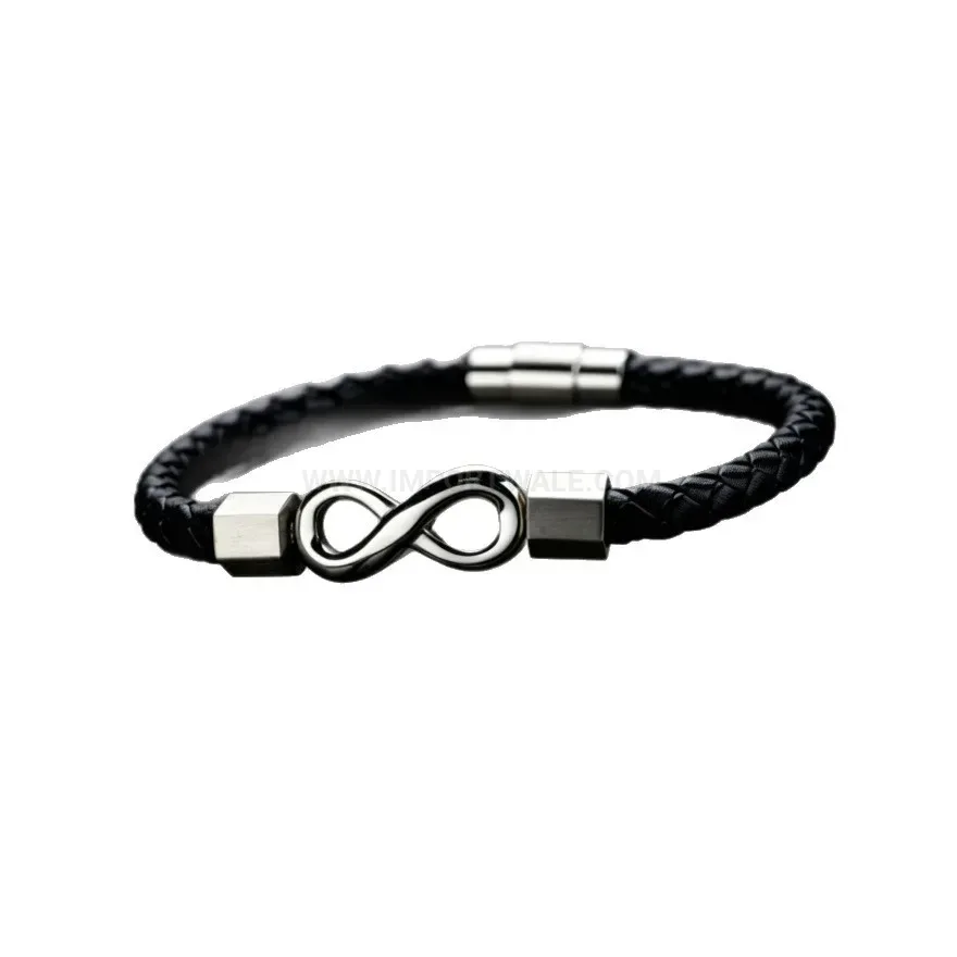 Fashion Braided Leather Infinity Symbol Bracelet with Magnetic Alloy Clasp