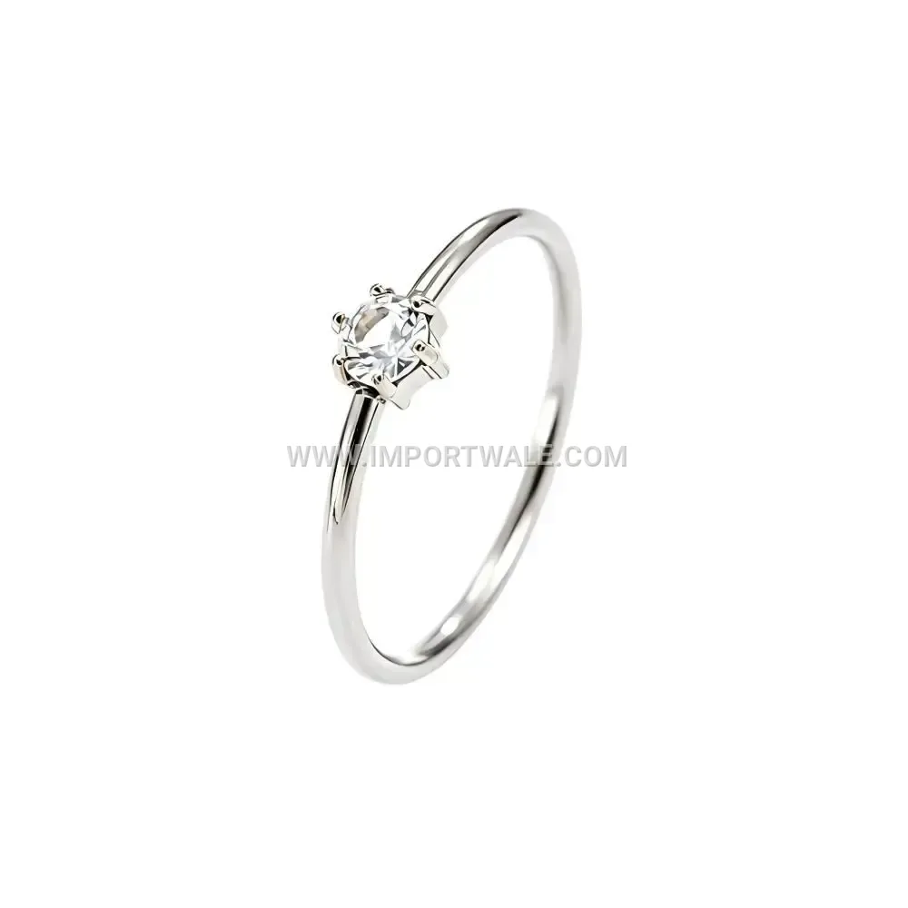 Six-Prong Stainless Steel Solitaire Zirconia Ring