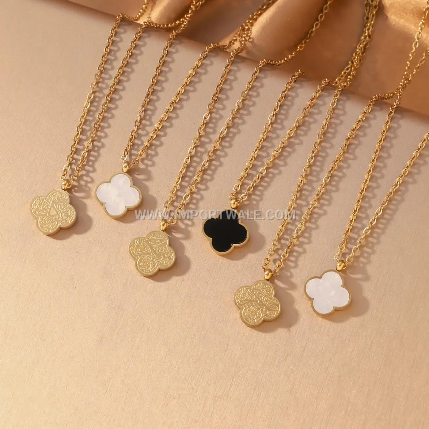 Gold Plated Stainless Steel Double Sided Clover Pendant Necklace