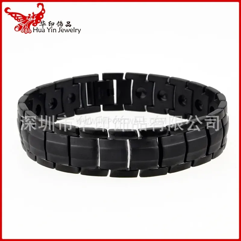Bold Men Titanium Steel Single Row Germanium Bio Magnetic Link Bracelet