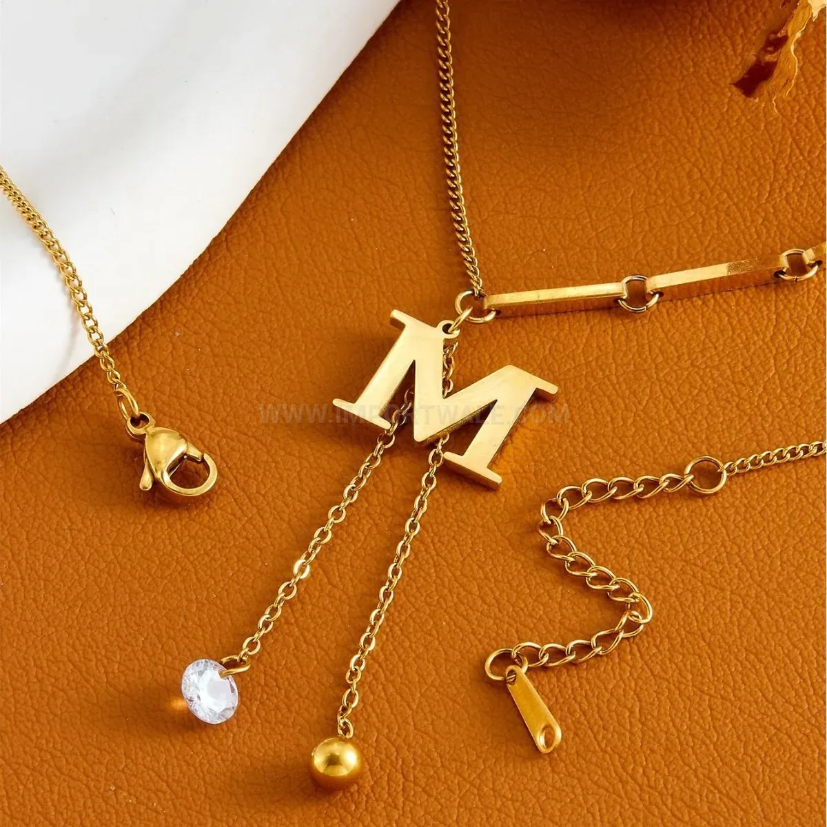 Premium Initial Letter M Pendant Titanium Steel O Chain Necklace