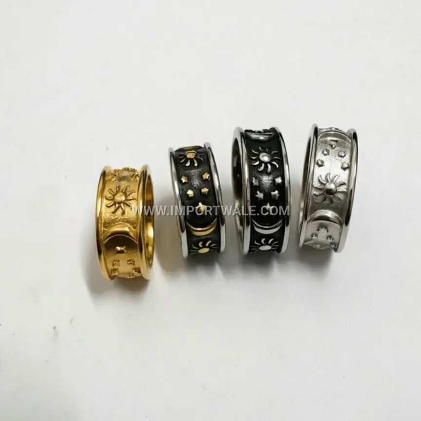 Bohemian Stainless Steel Sun Moon Star Band Ring