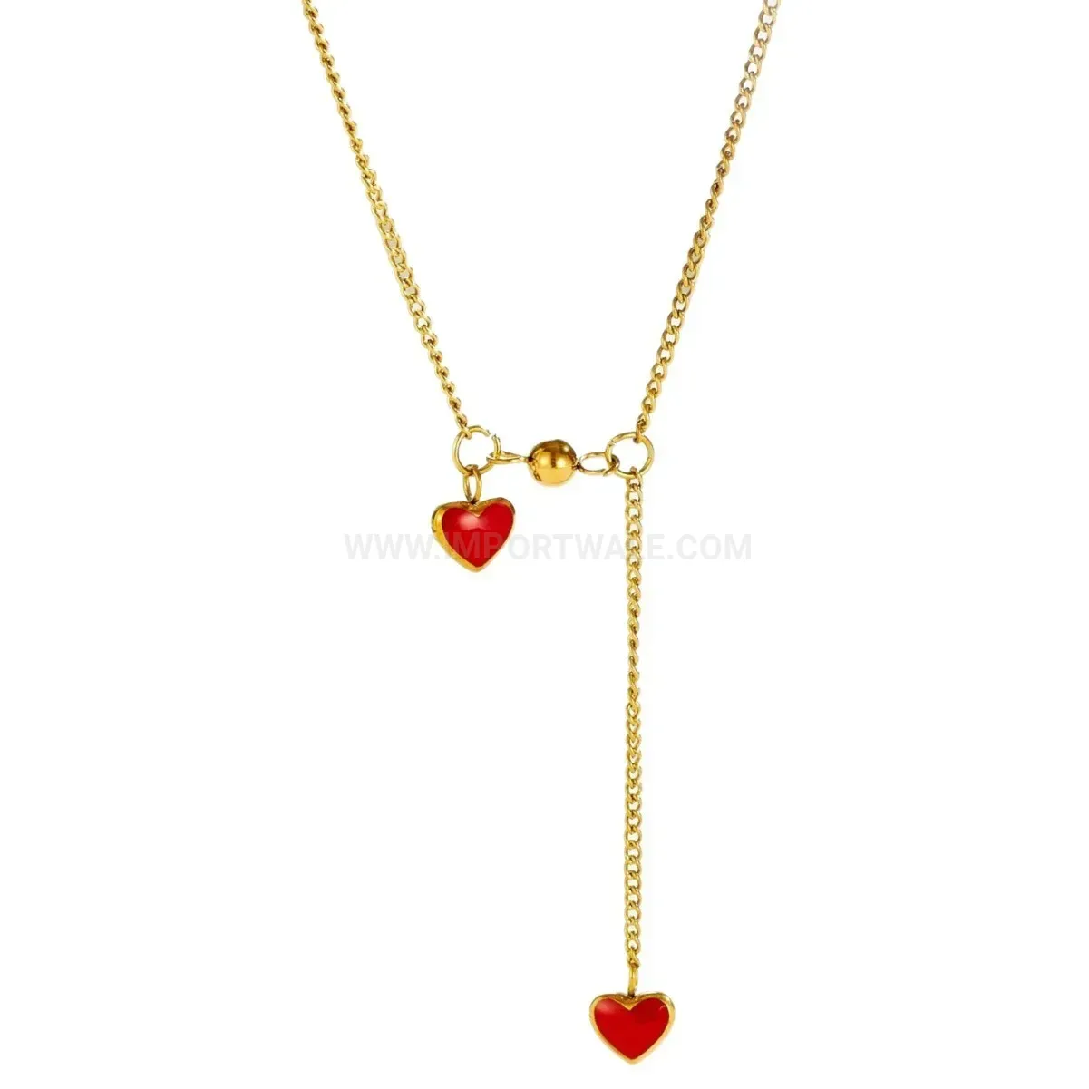 Fashion Gold Plated Stainless Steel Red Heart Zircon Collar Necklace