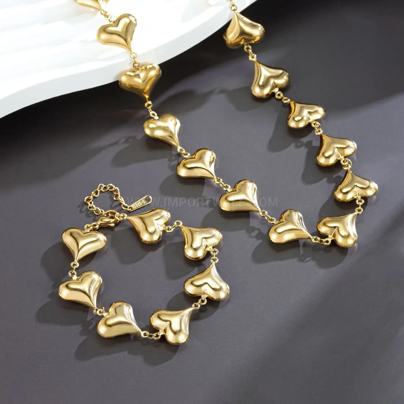 Hollow Heart Strand Gold Plated Titanium Steel Jewelry Set