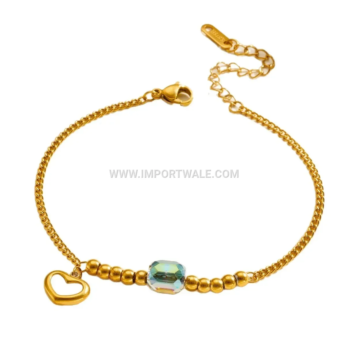 Beaded Heart Enamel Stainless Steel Charm Anklet