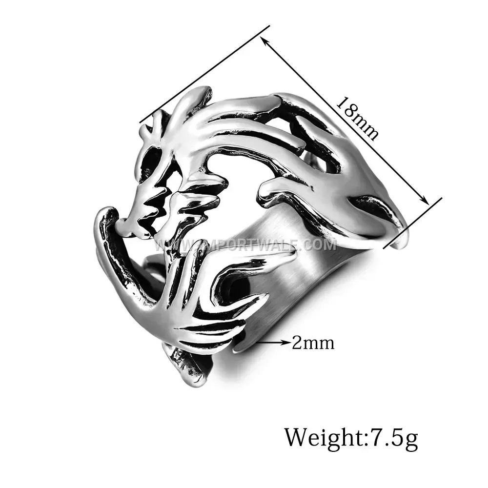 Antique Stainless Steel Dragon Motif Men Ring