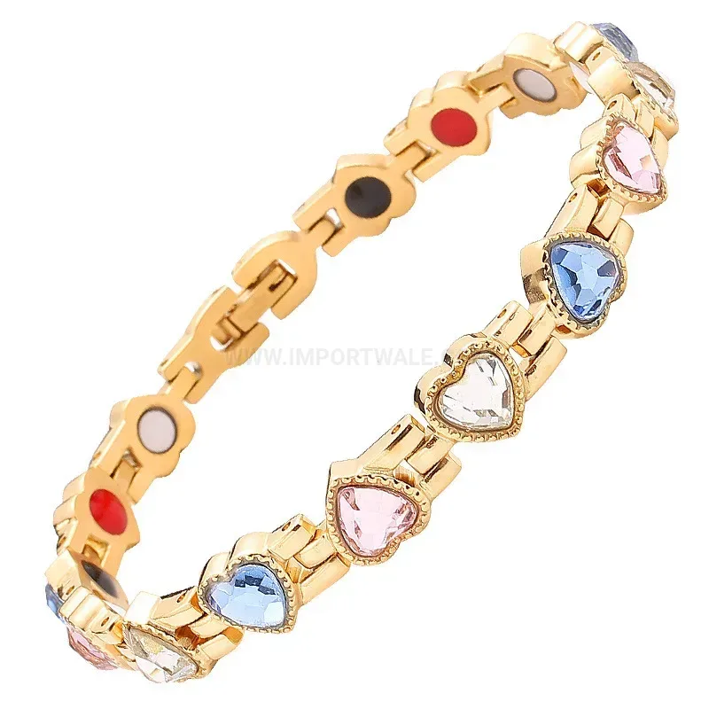 Premium Women's Heart Crystal Titanium Steel Magnetic Bracelet