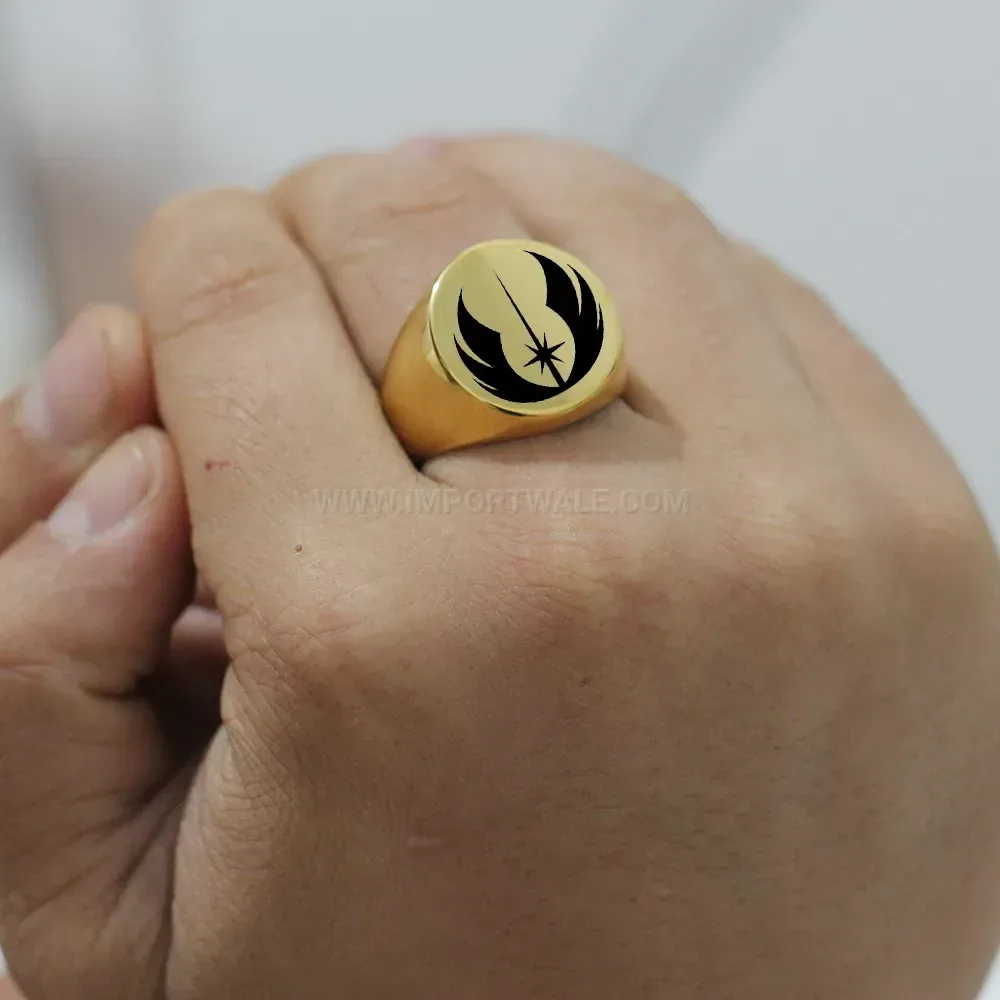 Modern Vintage Engraved Jedi Crest Stainless Steel Signet Ring