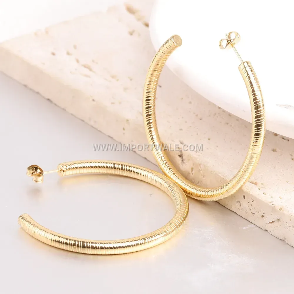 Vintage Striped C-Shape Stainless Steel Hoop Earrings