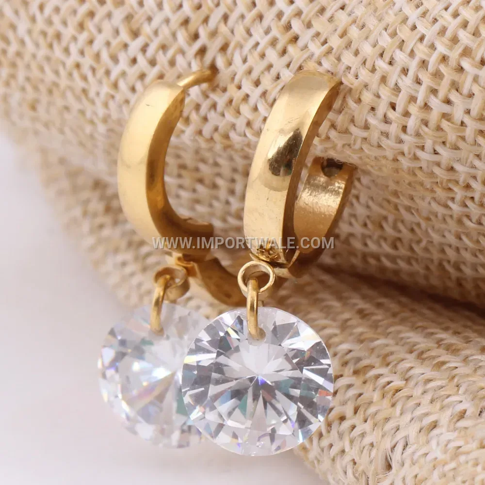 Geometric Cutout Zirconia Stainless Steel Hoop Huggie Earrings