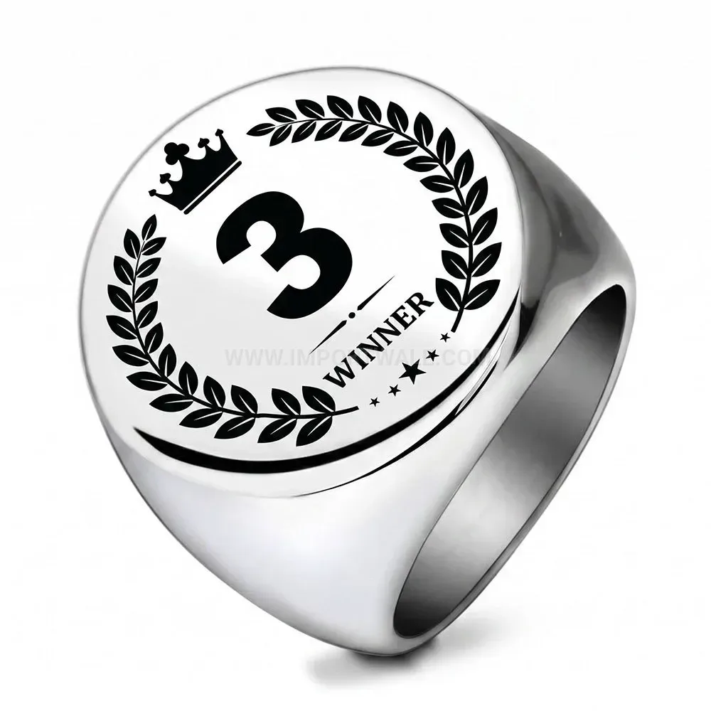 Elegant Laser Engraved Geometric Crown Stainless Steel Signet Ring