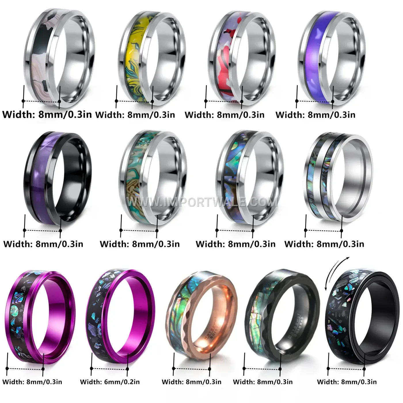 Faux Opal and Abalone Shell Inlay Stainless Steel Ring