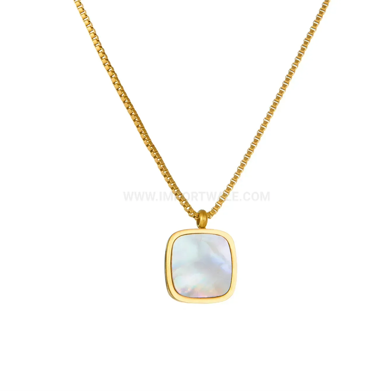 Stylish Geometric Square White Shell Titanium Steel Necklace