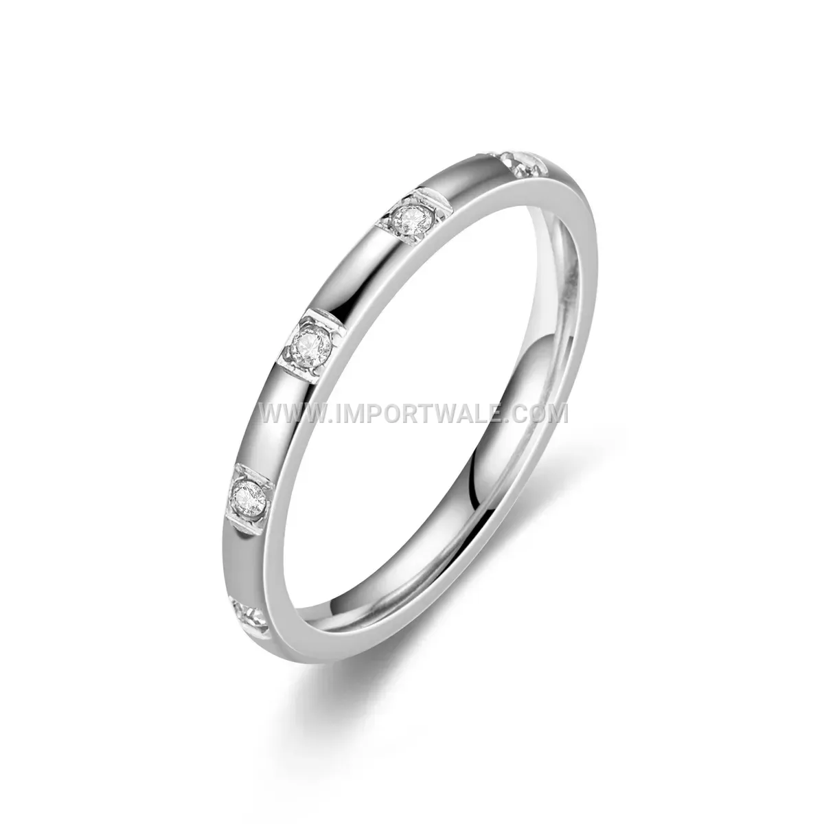 Slim Rhinestone Inlaid Stainless Steel Ring