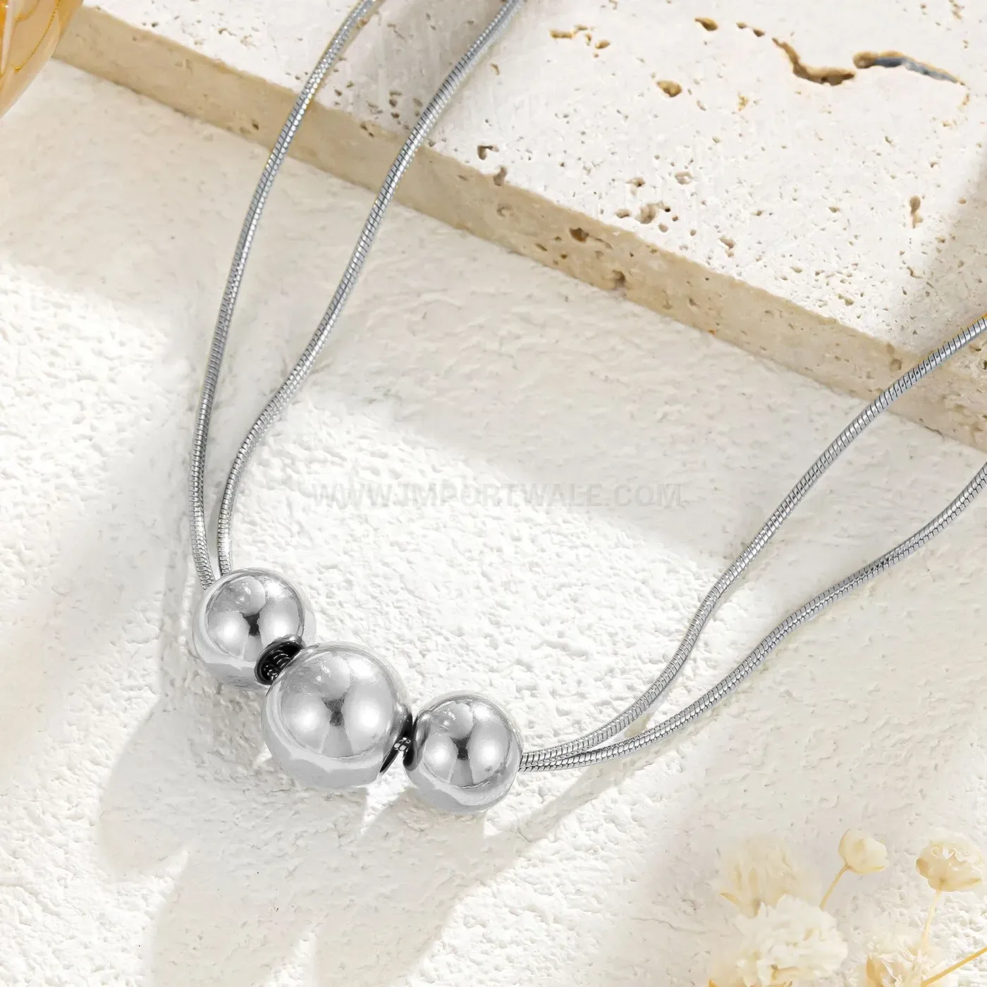 Double Layer Titanium Steel Snake Chain Choker with Metallic Spheres