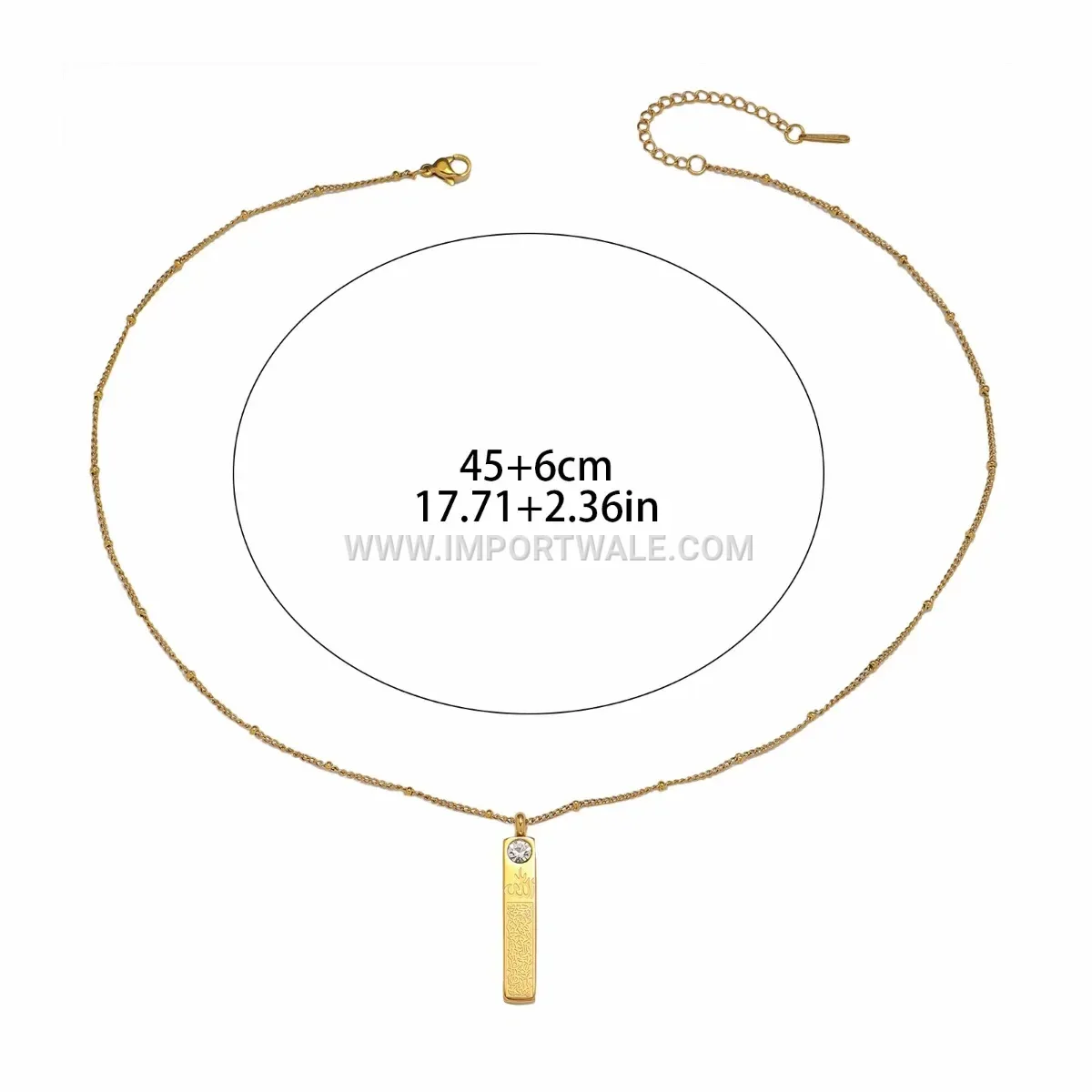 Gold Plated Stainless Steel Zircon Allah Pendant Necklace