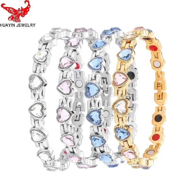 Premium Women's Heart Crystal Titanium Steel Magnetic Bracelet